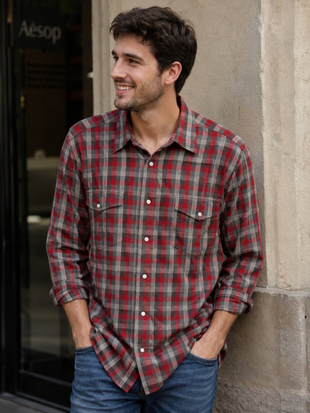Wrangler Men Retro Premium Long Sleeve Western Slim Fit Snap Plaid Shirt, XXL